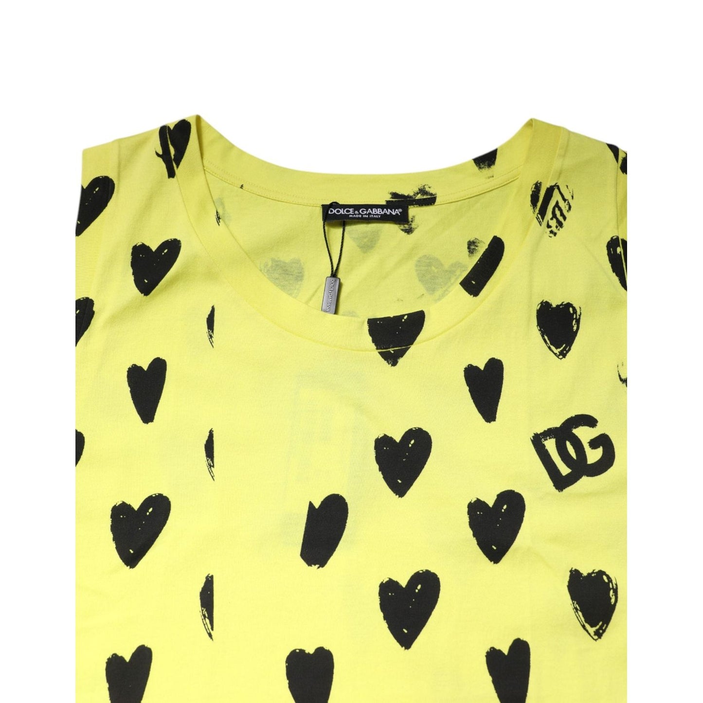 Dolce & Gabbana Yellow Cotton Sleeveless DG Heart T-shirt TSH90338-50