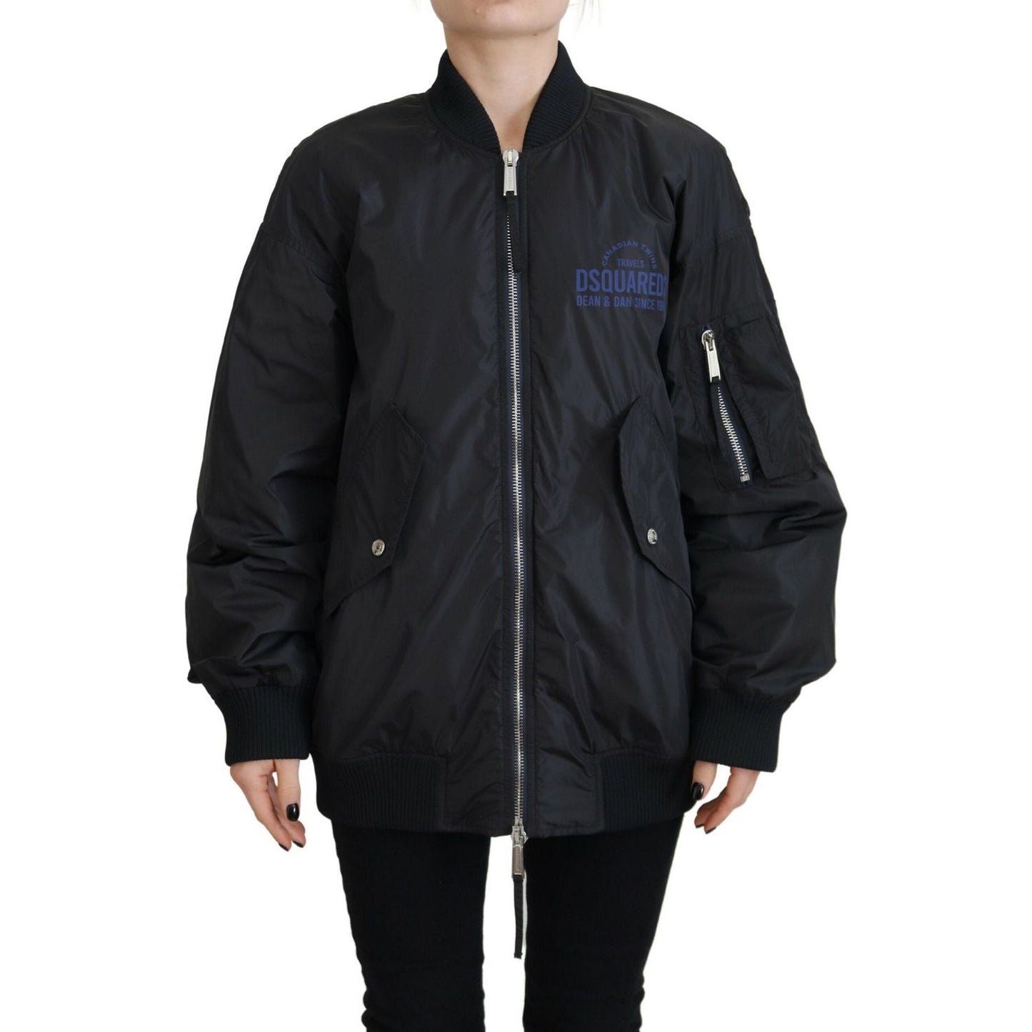 Dsquared² Black Logo Print Full Zip Women Bomber Jacket JKT3512-38