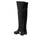 Elisabetta Franchi Black Leather Buckled High Boots Shoes LA12610-36