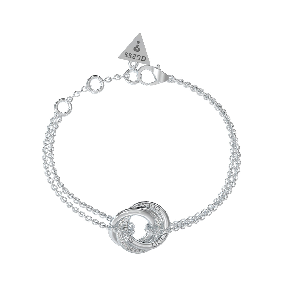 Alt Tag: Stylish silver bracelet from GUESS JEWELS JEWELRY Mod. JUBB04063JWRHS featuring elegant links and brand logo charm.