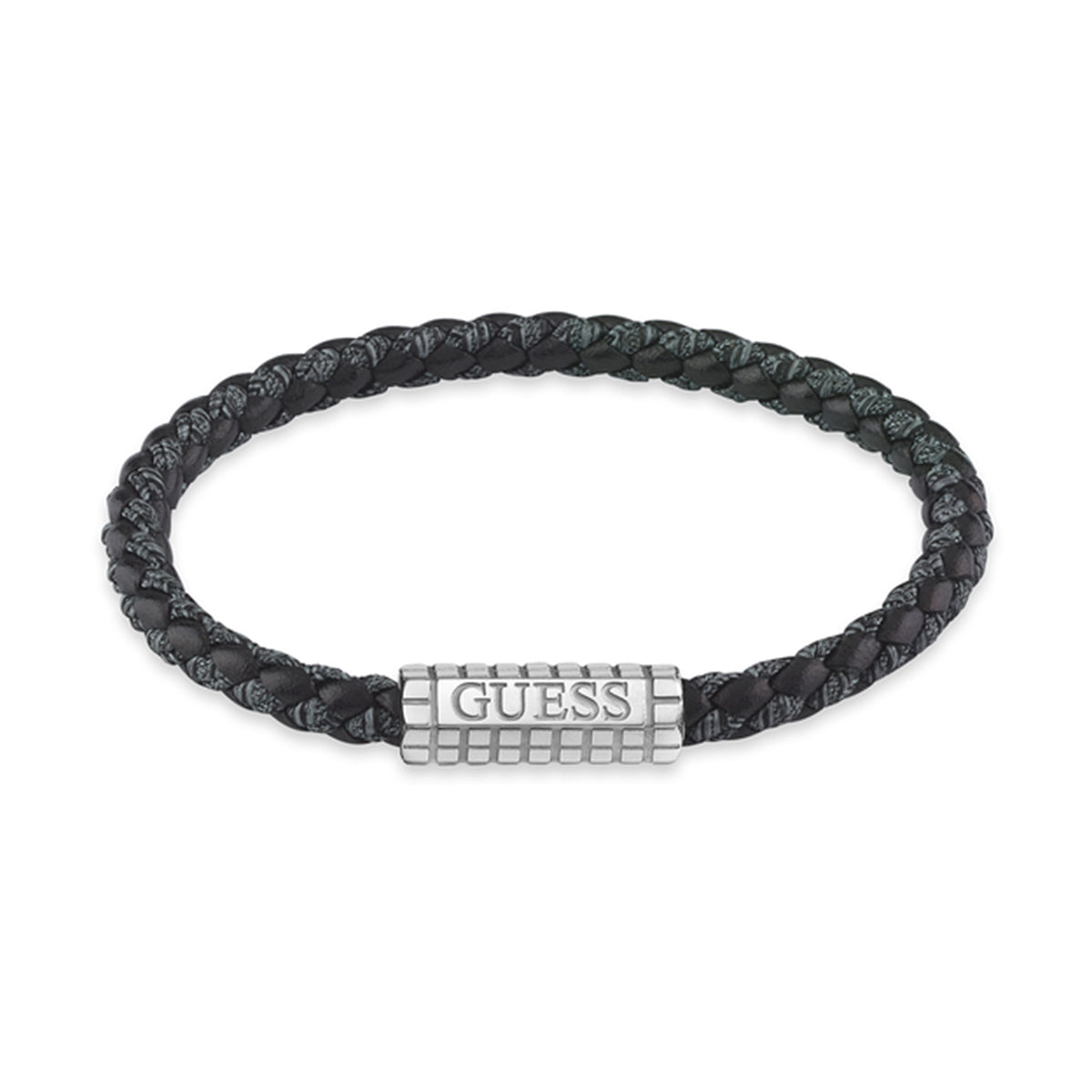 GUESS JEWELS JEWELRY Mod. JUMB05036JWSTBKS black braided bracelet with silver GUESS logo