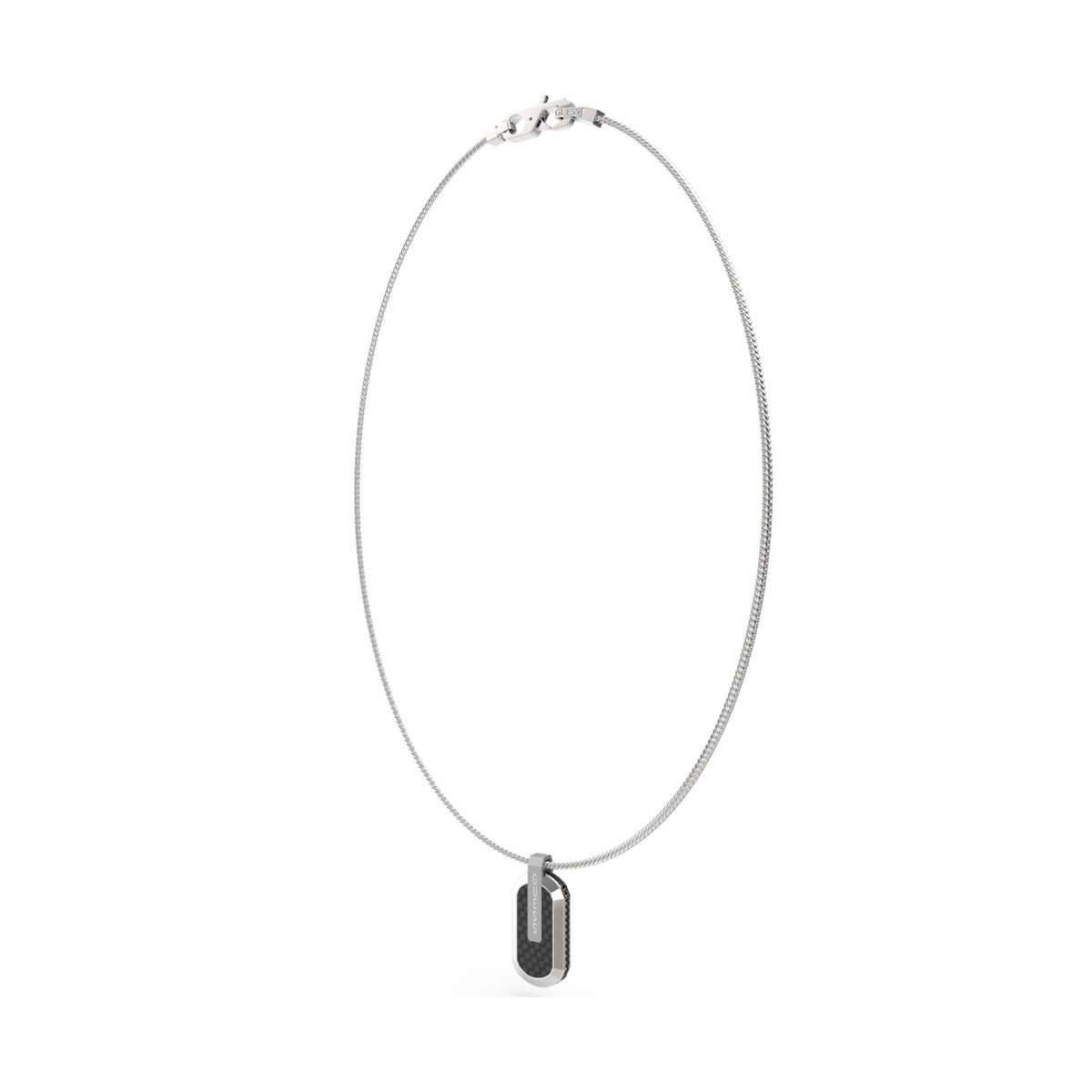GUESS JEWELS JEWELRY Mod. JUMN04038JWSTBKT-U silver necklace with pendant on white background