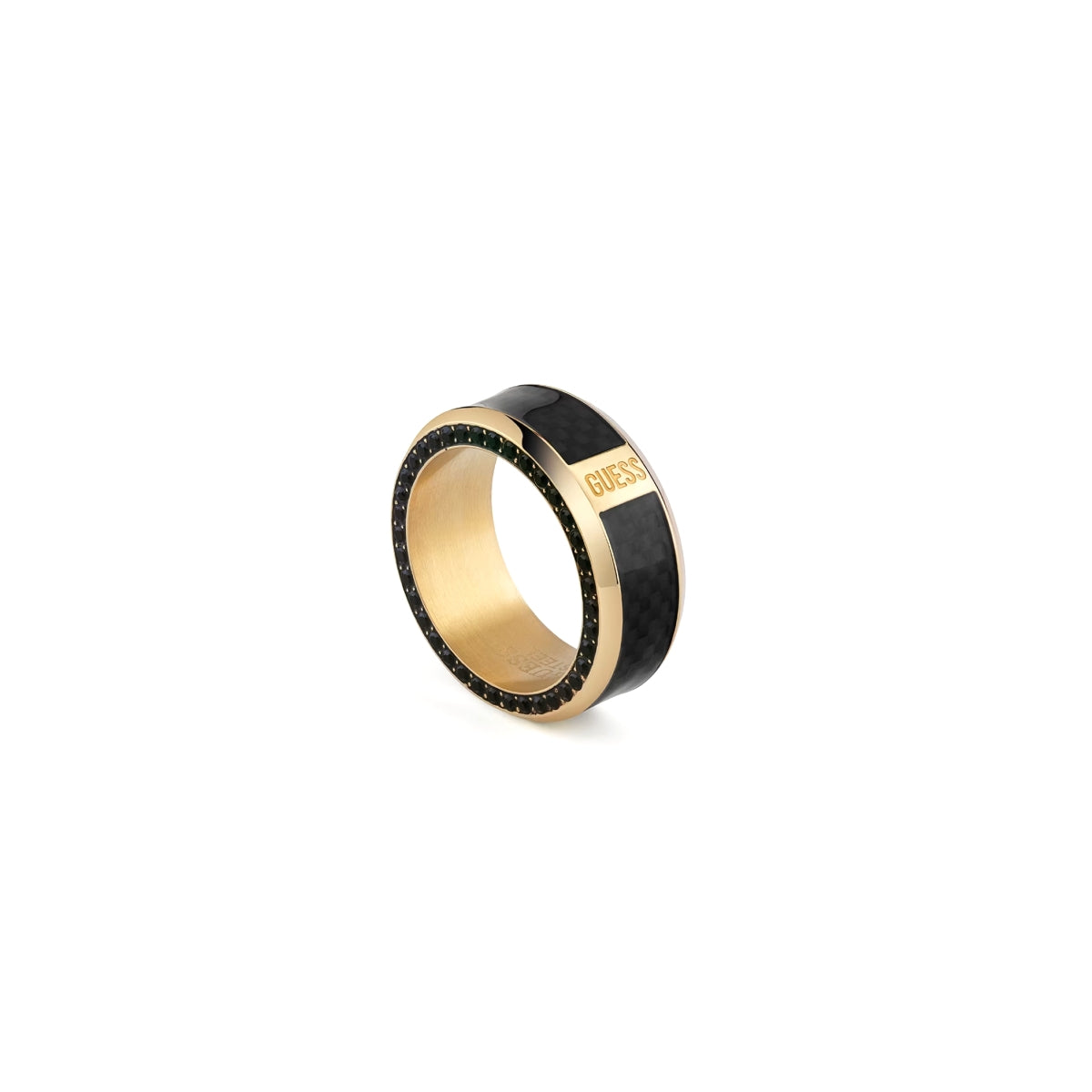 Alt Tag: GUESS JEWELS JEWELRY Mod. JUMR04041JWYGBK64 gold and black ring