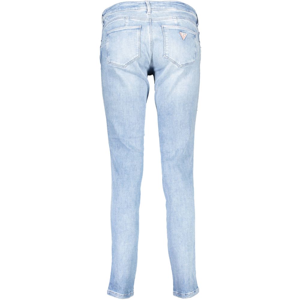 Guess Jeans Blue Cotton Jeans Denim - Boot mid style with 5 pockets, button and zip closure, featuring logo detail on back.