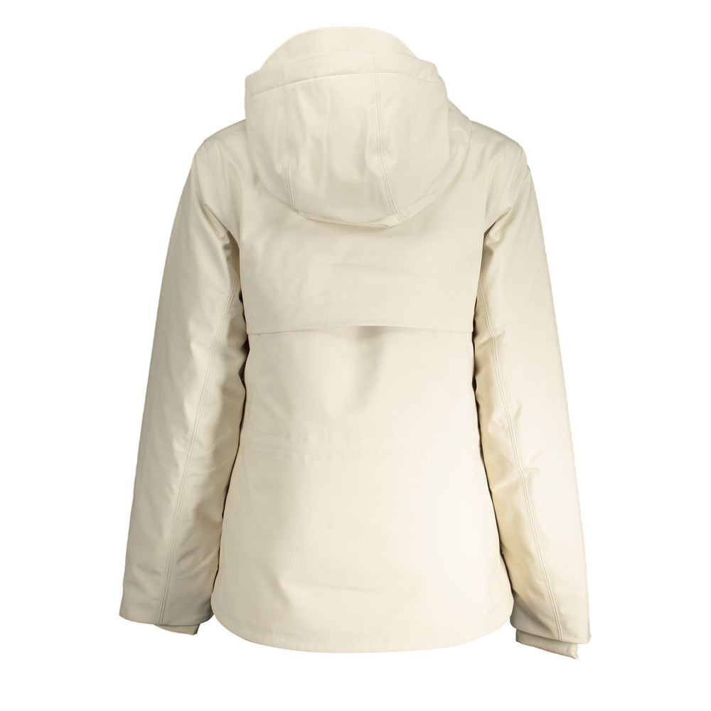 K-WAY Beige Polyester Jackets & Coat with hood, two external and internal pockets, contrasting details, and zip closure.