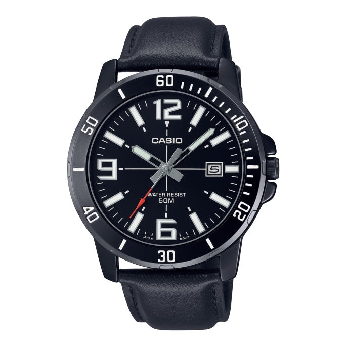 CASIO SPORT COLLECTION Mod. DIVER 50M LEATHER - FULL BLACK MTP-VD01BL-1BVUDF