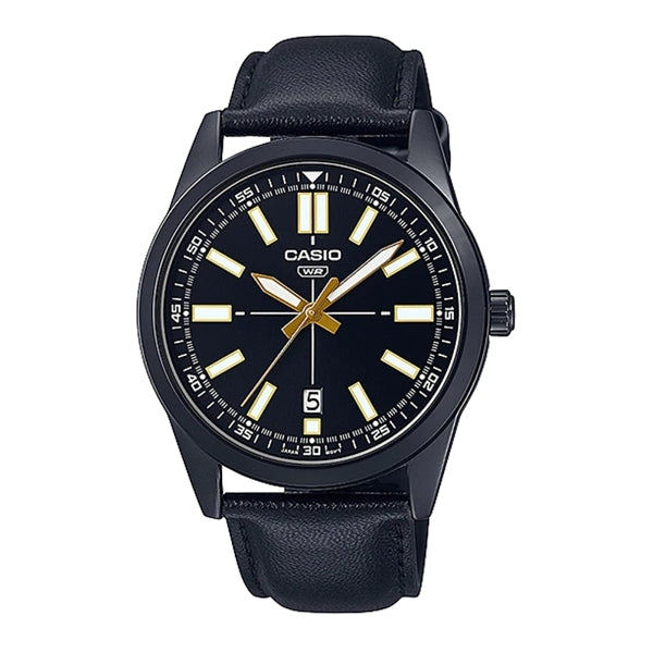 CASIO COLLECTION Mod. CASUAL DATE - LEATHER. FULL BLACK MTP-VD02BL-1EUDF