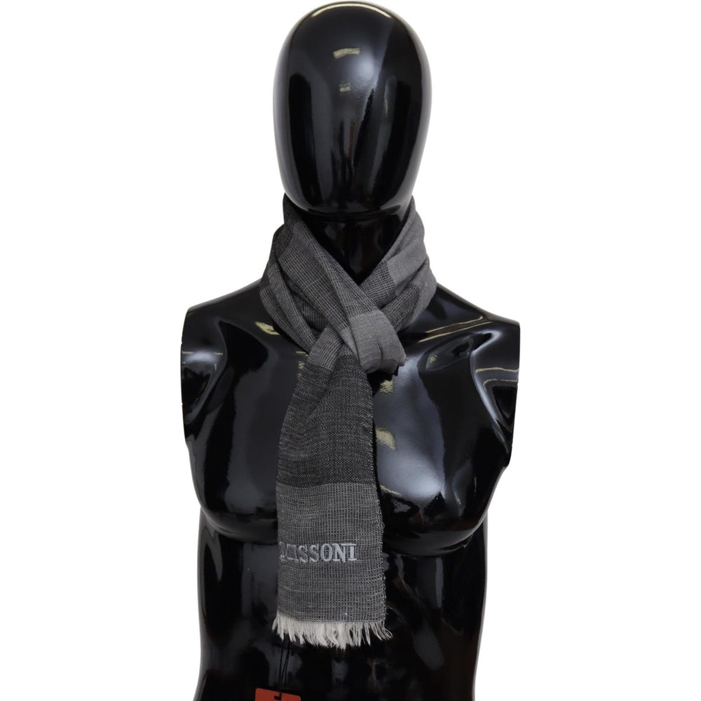 Missoni Elegant Striped Wool Scarf with Logo Embroidery Missoni Black