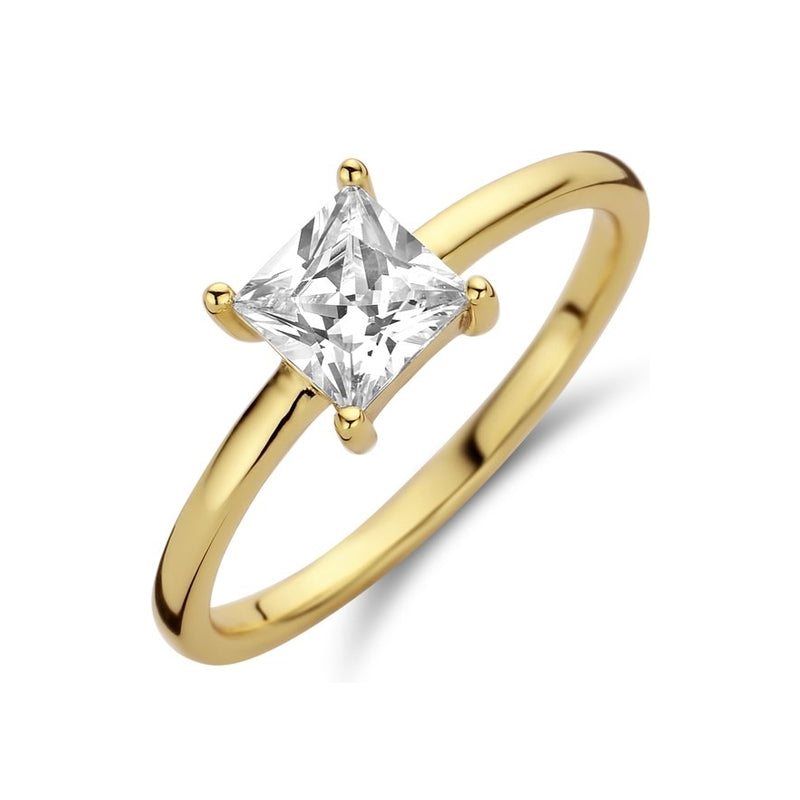 NEW BLING Mod. 9NB-0598-56 diamond ring, elegant gold band with a square cut center stone, luxury jewelry, modern design