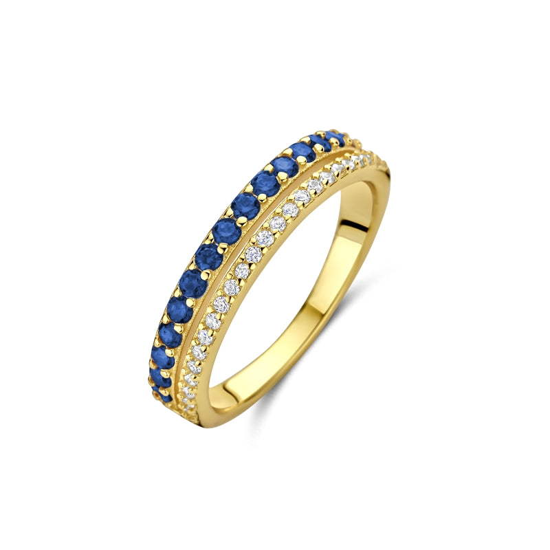 NEW BLING Mod. 9NB-1576-58 gold ring with blue and white gemstones