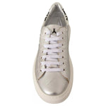 Patrizia Pepe Silver Full Grain Leather Lace Up Sneakers Shoes LA9356-35
