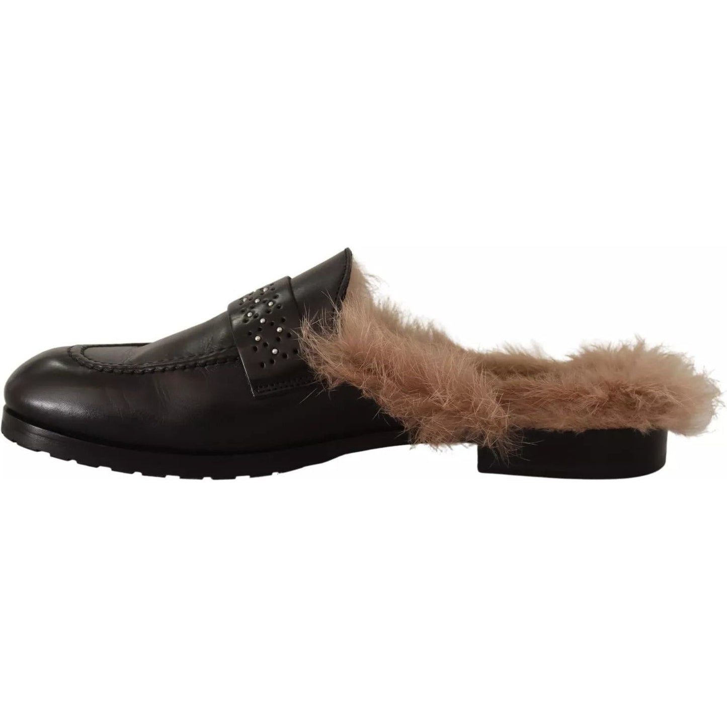 Peserico Black Leather Fur Perforated Slip On Flats Shoes 1728,67345645728,Black,EU37/US7,Flat Shoes - Women - Shoes,Material: Leather,Peserico,Preowned / Defect,Shoes,Women,Women - Shoes LA9373-37