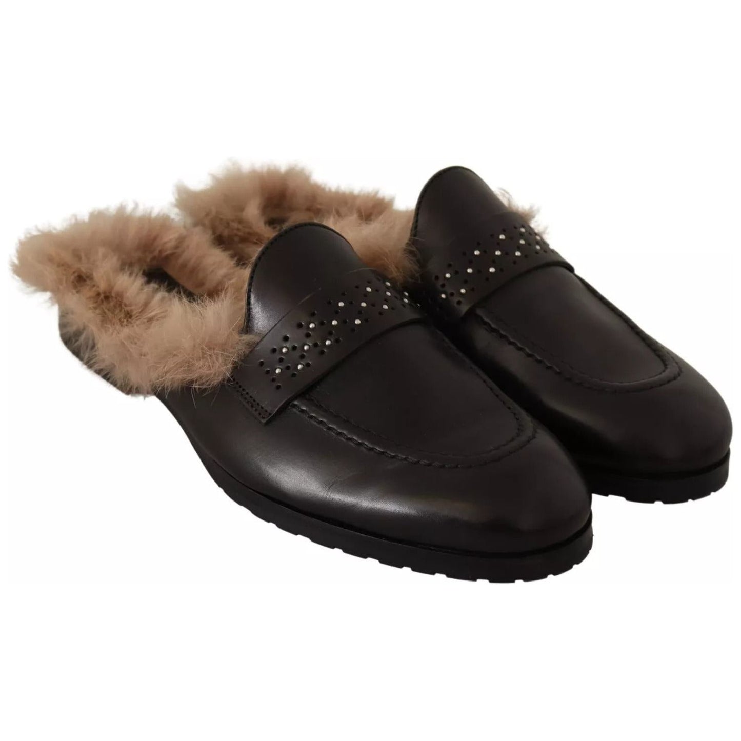 Peserico Black Leather Fur Perforated Slip On Flats Shoes 1728,67345645728,Black,EU37/US7,Flat Shoes - Women - Shoes,Material: Leather,Peserico,Preowned / Defect,Shoes,Women,Women - Shoes LA9373-37