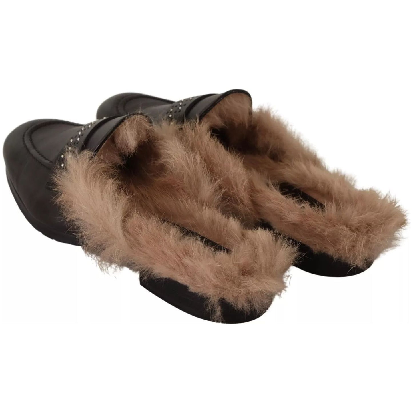 Peserico Black Leather Fur Perforated Slip On Flats Shoes 1728,67345645728,Black,EU37/US7,Flat Shoes - Women - Shoes,Material: Leather,Peserico,Preowned / Defect,Shoes,Women,Women - Shoes LA9373-37