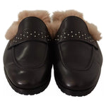 Peserico Black Leather Fur Perforated Slip On Flats Shoes 1728,67345645728,Black,EU37/US7,Flat Shoes - Women - Shoes,Material: Leather,Peserico,Preowned / Defect,Shoes,Women,Women - Shoes LA9373-37