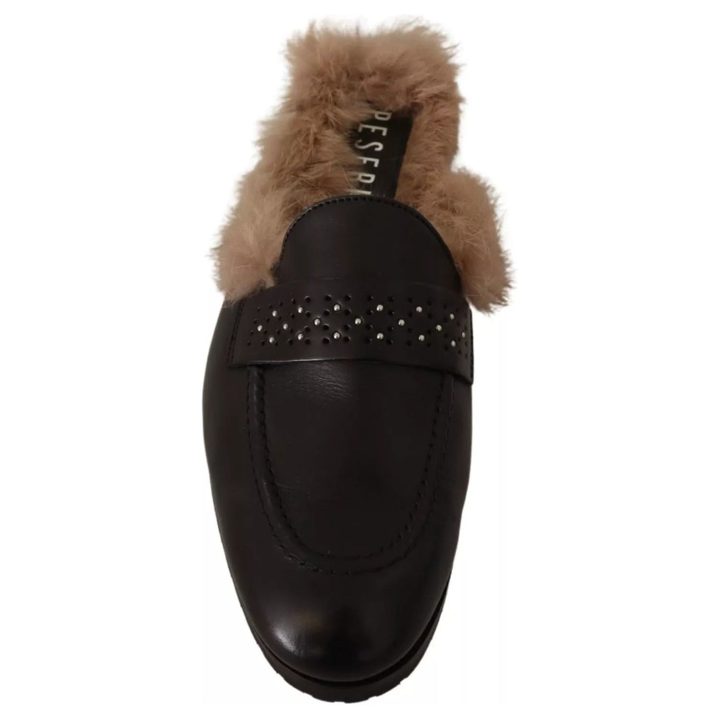 Peserico Black Leather Fur Perforated Slip On Flats Shoes 1728,67345645728,Black,EU37/US7,Flat Shoes - Women - Shoes,Material: Leather,Peserico,Preowned / Defect,Shoes,Women,Women - Shoes LA9373-37