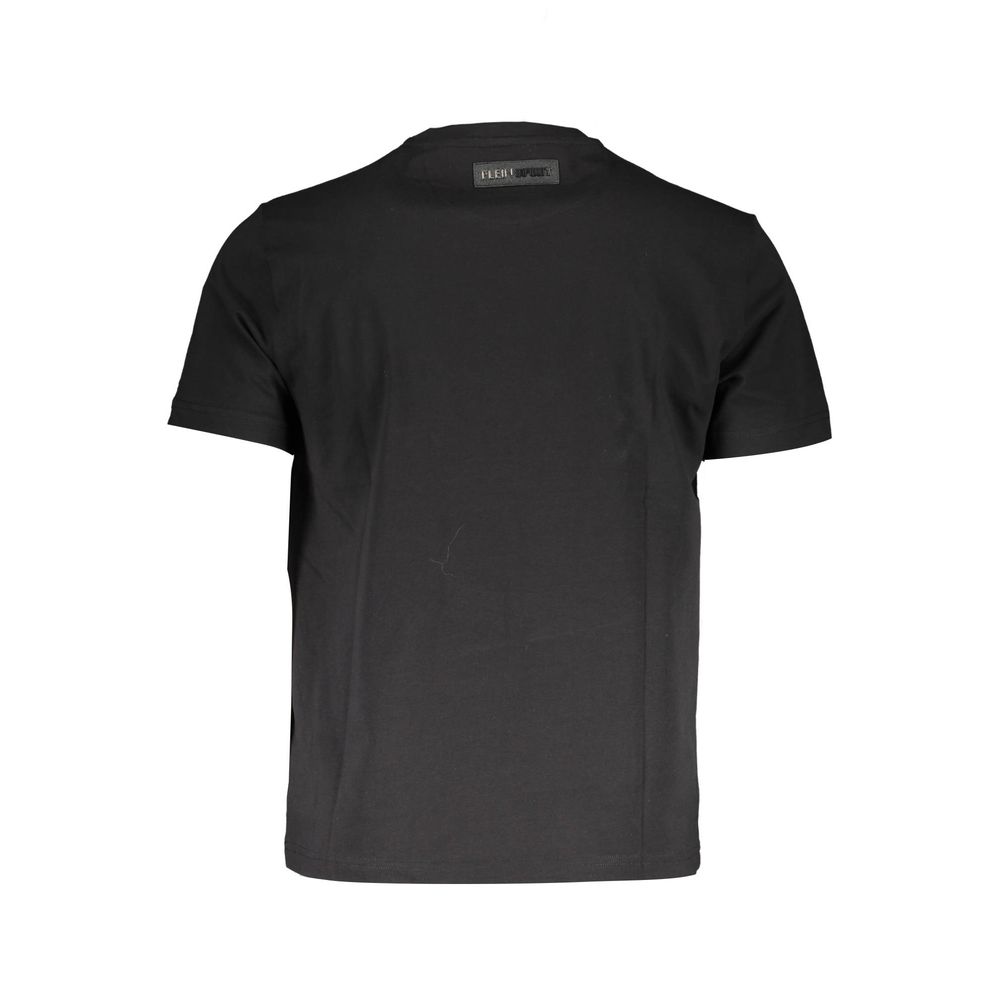 Alt Tag: Back view of Plein Sport Black Cotton T-Shirt with short sleeves, crew neck, and logo print.