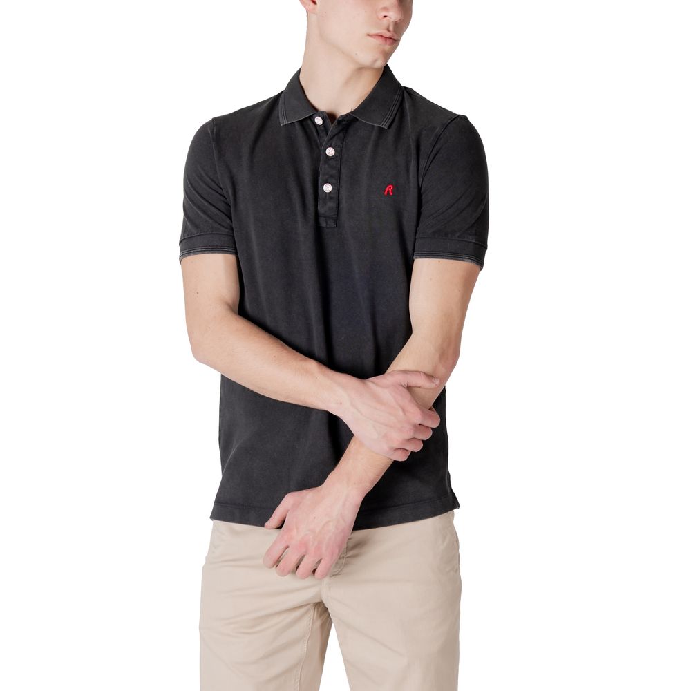 Replay Black Cotton Polo Shirt featuring ribbed collar and logo detail, perfect for casual wear. Made from 100% cotton.