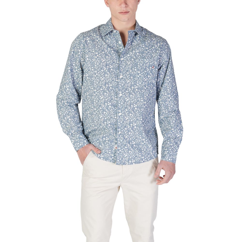 Replay Light Blue Cotton Pattern Shirt with floral design and long sleeves, perfect for casual and refined looks