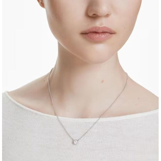 SWAROVSKI Mod. 5696039 Imber Pendant Necklace on Model, Rhodium Plated, Elegant Jewelry