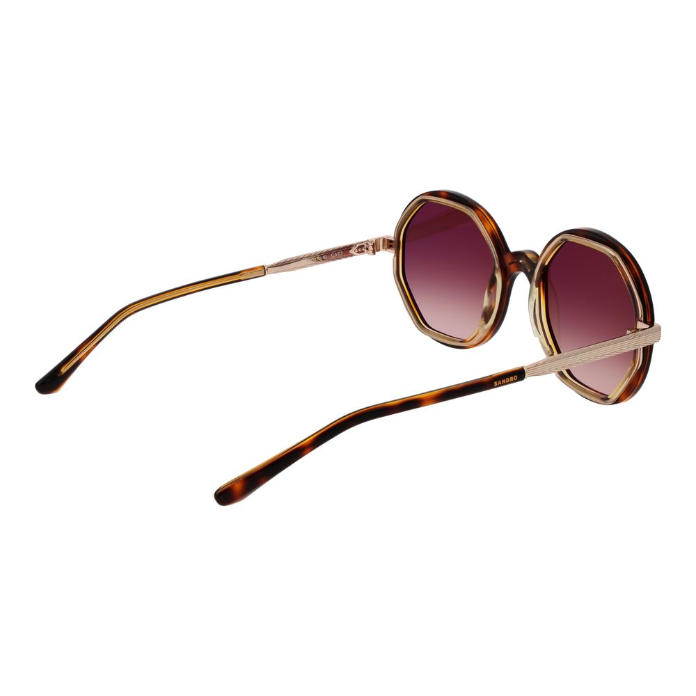Sandro Brown Acetate Sunglasses with gradient lenses, full-rim square frame, UVA & UVB protection. Brown color and acetate material.