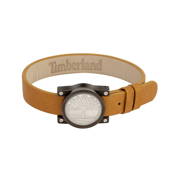 Alt Tag: Stylish leather bracelet part of TIMBERLAND JEWELS JEWELRY Mod. TBL26517BLC01 collection, featuring a unique round emblem.