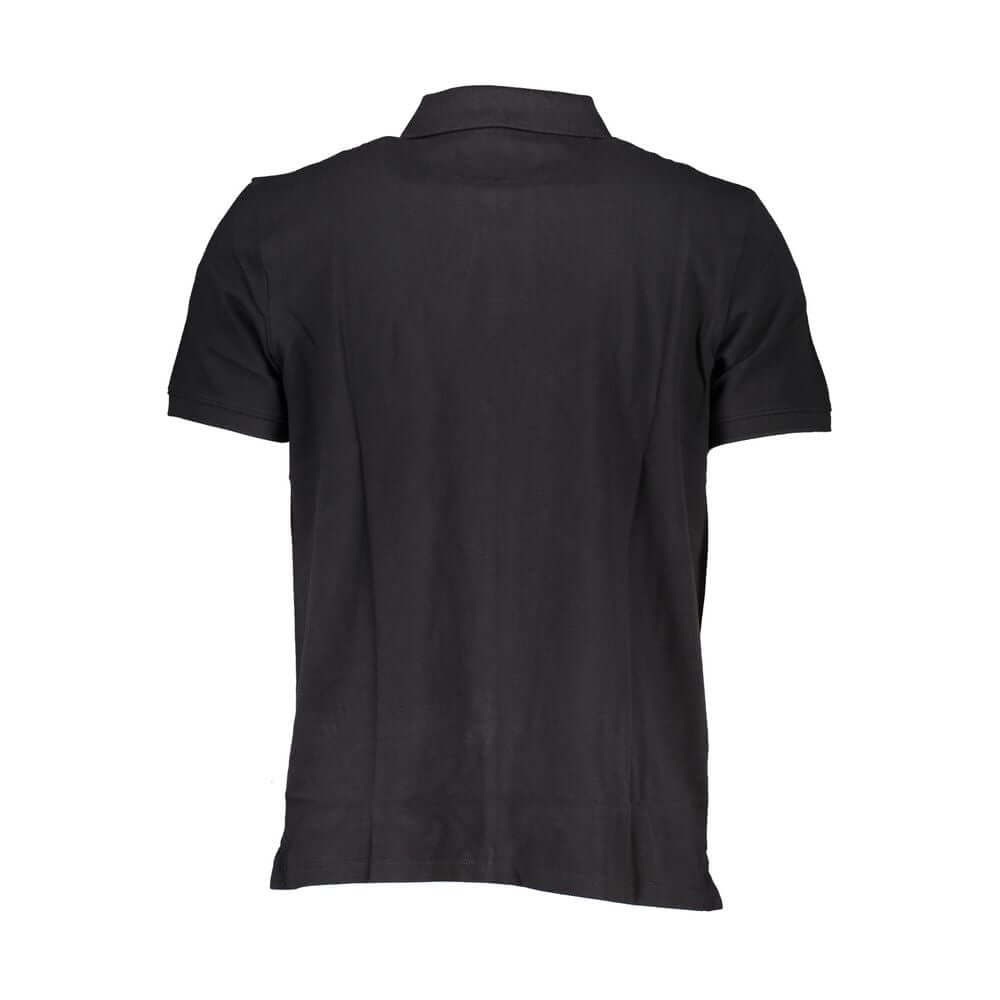 Back view of Timberland Black Cotton Polo Shirt, short-sleeved, regular fit with embroidery, crafted from 100% organic cotton.