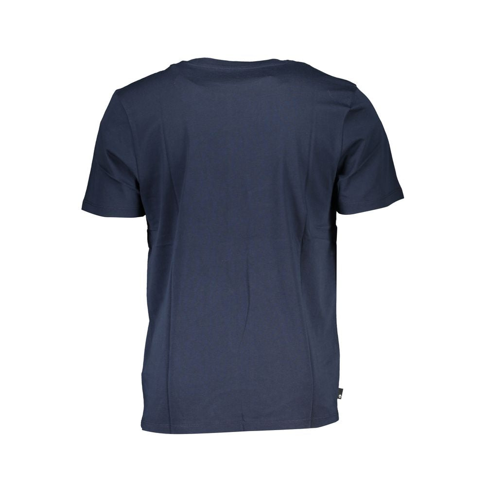 Back view of Timberland Blue Cotton T-Shirt with short sleeves, crew neck, and slim fit.