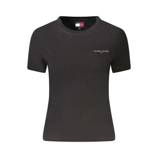 Tommy Hilfiger Black Cotton Women T-Shirt with logo, short-sleeved and crew neck, crafted from 95% regenerative cotton.