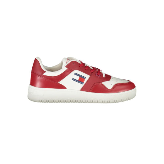 Tommy Hilfiger Pink Leather Men Sneaker with bold print and logo, perfect for style and comfort, designed for everyday wear.