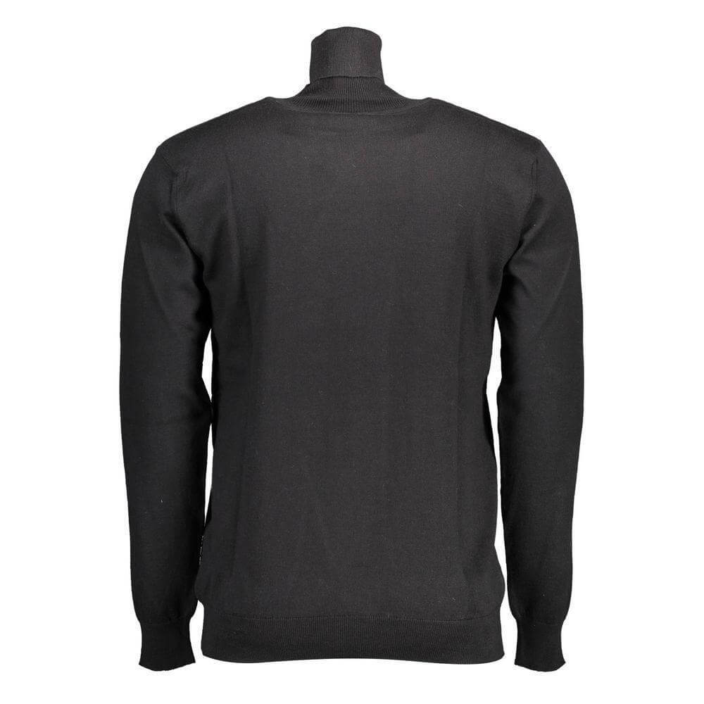 U.S. POLO ASSN. Black Cotton Sweater with long sleeves, high collar, and embroidered logo. Perfect for classic style and comfort.