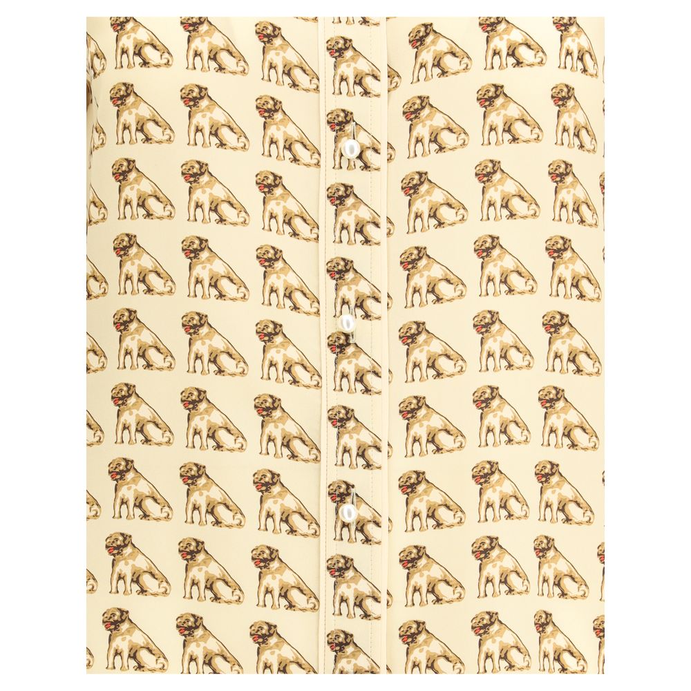 Valentino Beige Silk Pattern Shirt featuring Petit Charles print and pearl front closure, Autumn Winter 25, 100% silk fabric.