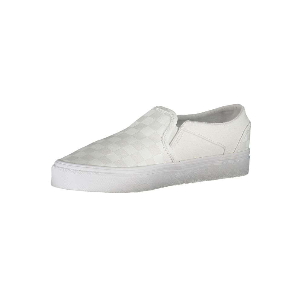 Vans White Polyester Sneaker, sports footwear with laces featuring contrast details and logo, ideal for casual and athletic wear.