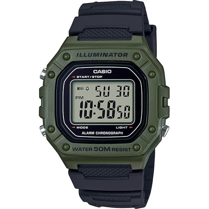 ?CASIO TIMELESS COLLECTION Mod. SPORT ILLUMINATOR WR 50M. ALARM. CHRONOGRAPH - ARMY GREEN W-218H-3AVDF