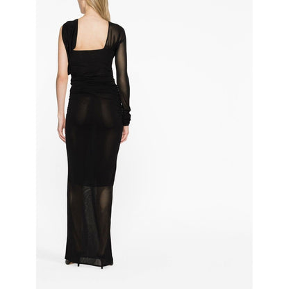 Saint Laurent semi-sheer one-sleeve long dress