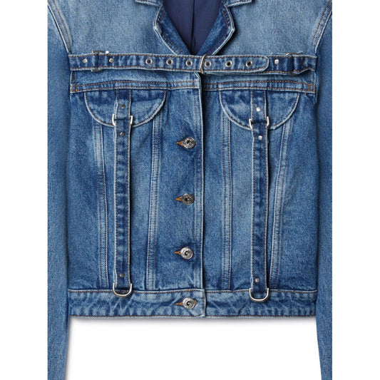 Off White Crop Denim Jacket With Belt OWYE048F23DEN0014500