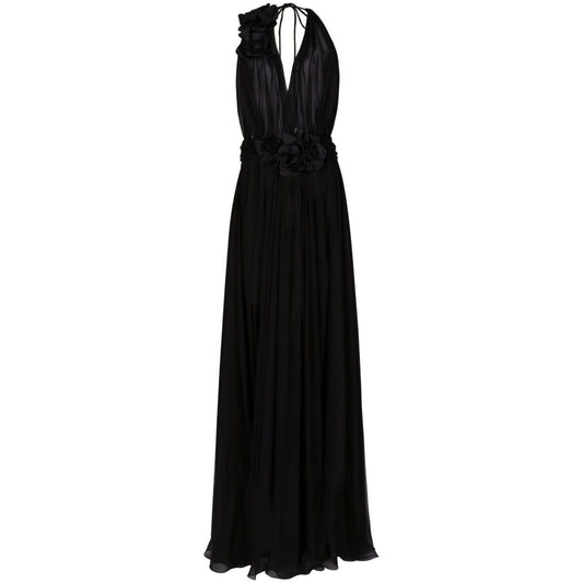Dolce & Gabbana Long silk chiffon dress with floral appliqué F6DJSTFU1ATN0000
