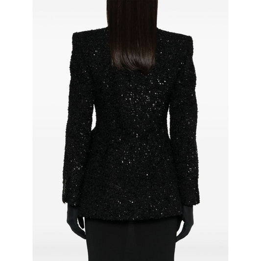 Balenciaga Hourglass tweed-texture padded-shoulder wool-blend blazer 768891TPQ361000