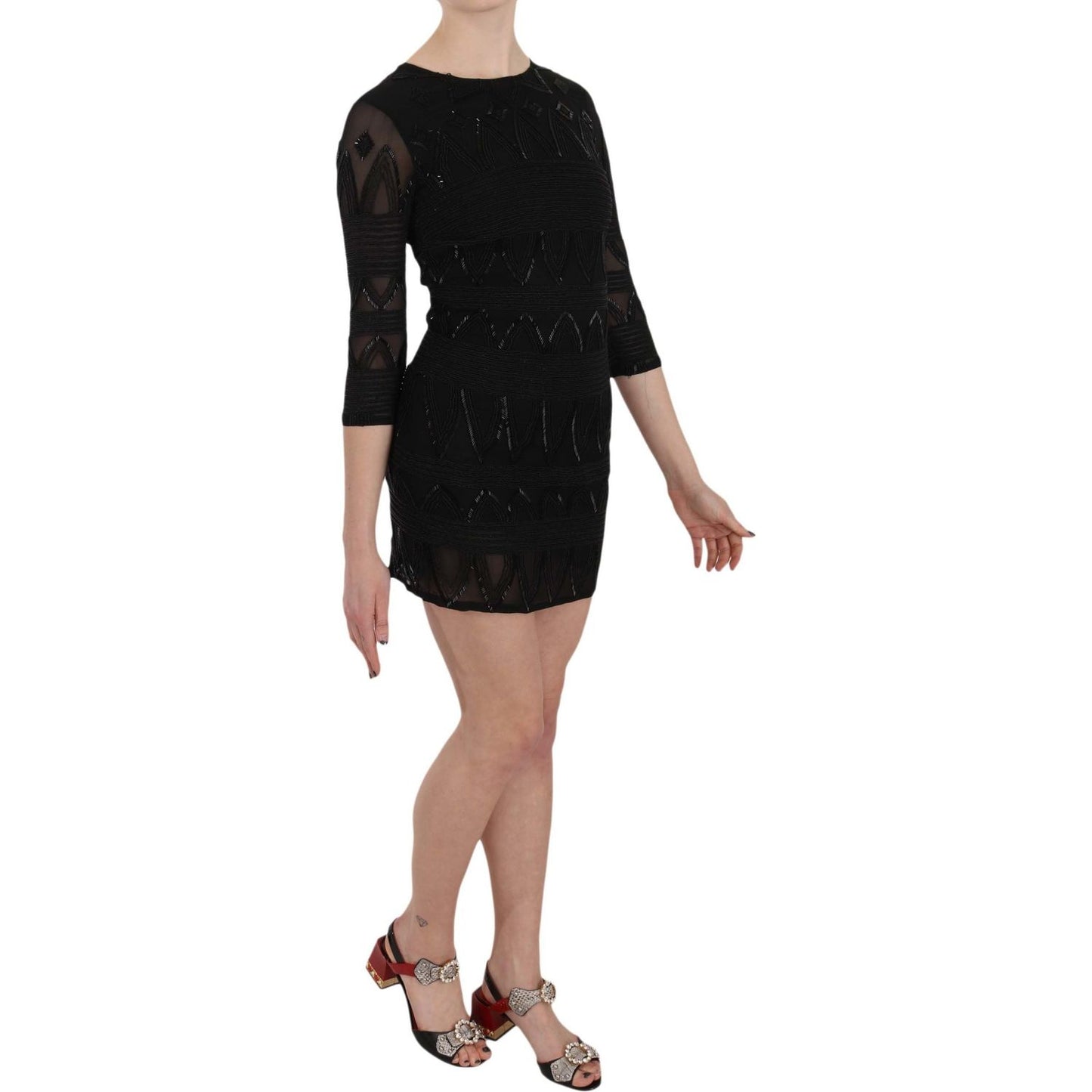 John Richmond Black Silk Sequined Mini Shift Gown DR1671-40