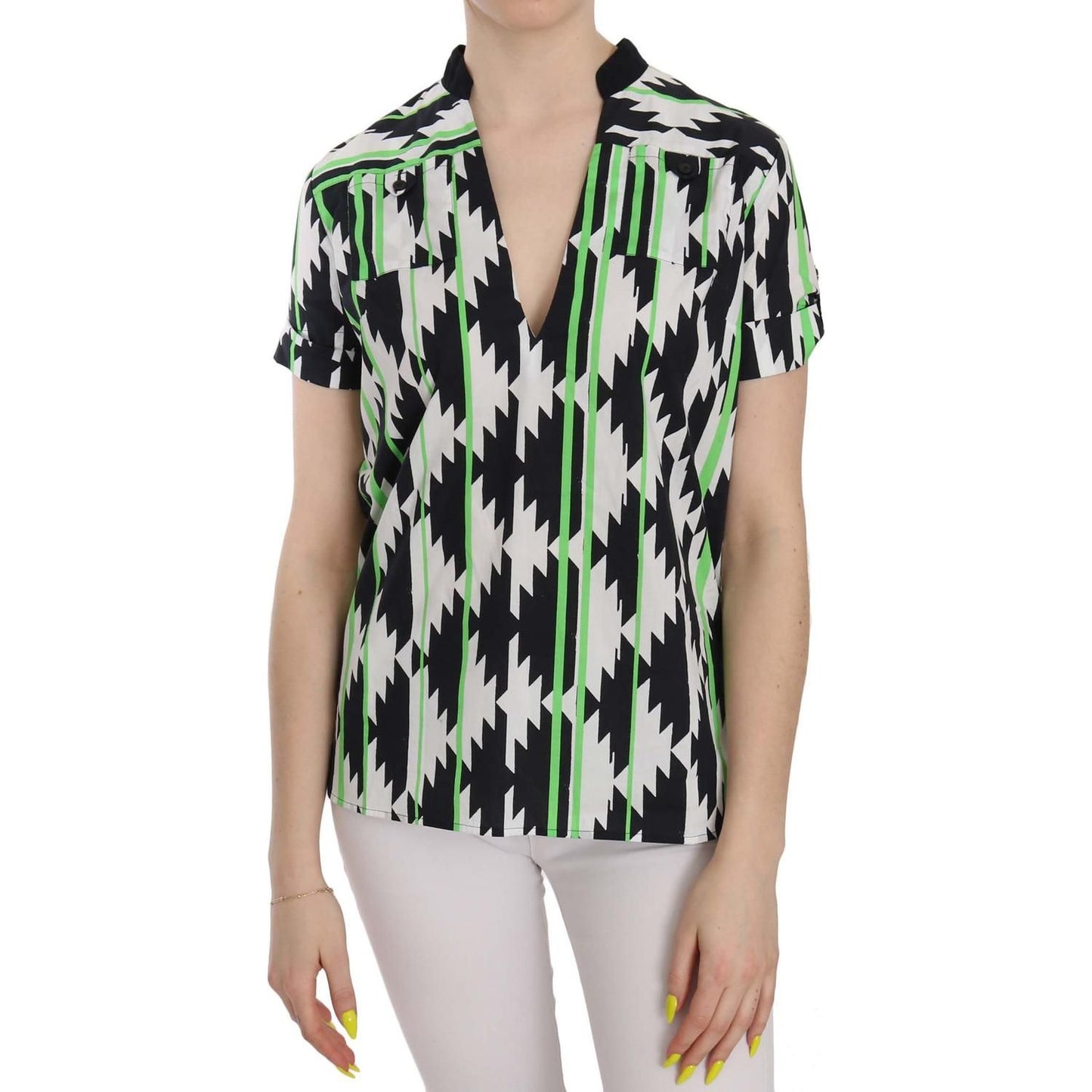Costume National Multi Color Plunging Top Blouse TSH3668-40