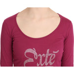 Exte Elegant Pink Crystal Embellished Long Sleeve Top Exte Maroon