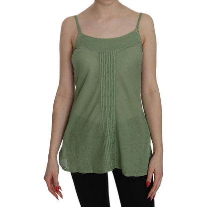 PINK MEMORIES Green Silk Spaghetti Strap Tank Top Blouse