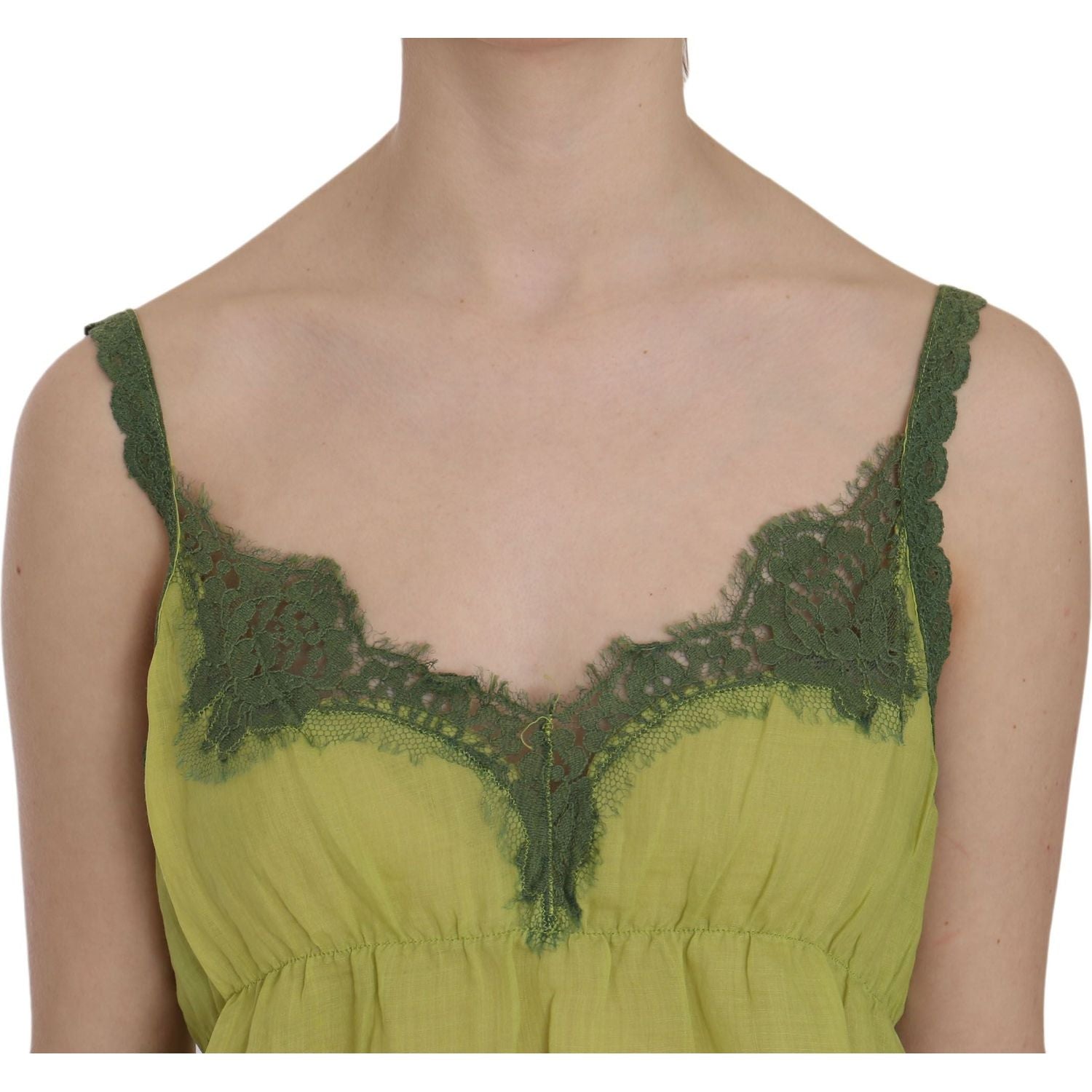 PINK MEMORIES Green Lace Spaghetti Strap Tank Top Blouse
