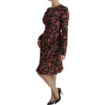 Dolce & Gabbana Black Floral Longsleeve Knee Length Dress DR2088-38