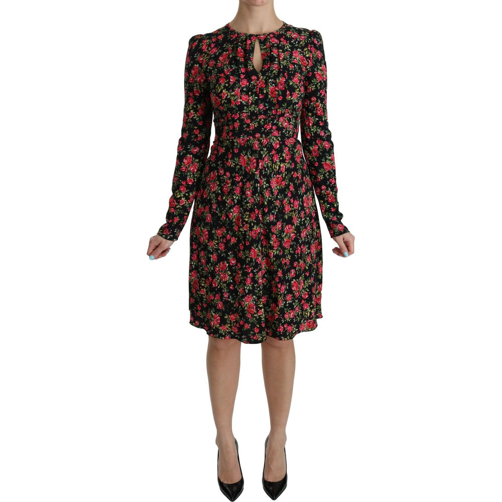Dolce & Gabbana Black Floral Longsleeve Knee Length Dress DR2088-38
