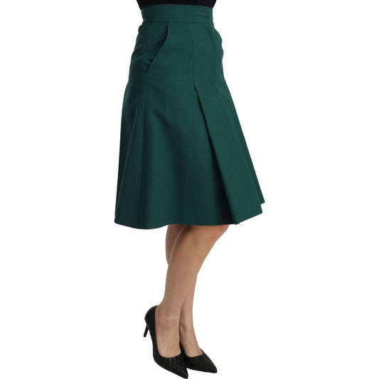 Dolce & Gabbana Green Pleated A-line High Waist Cotton Skirt SKI1376-40