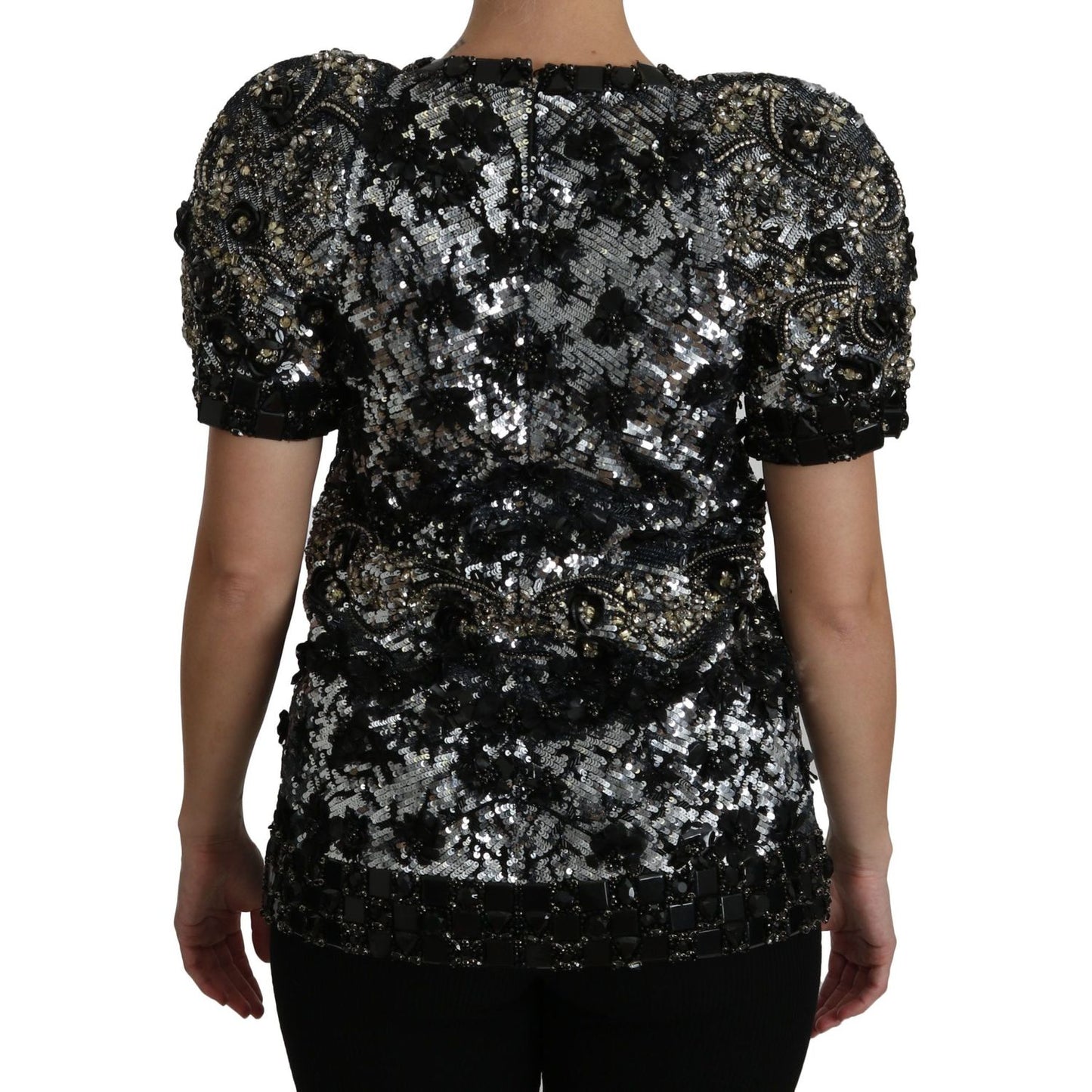 Dolce & Gabbana Black Sequined Crystal Embellished Top Blouse TSH4227-38