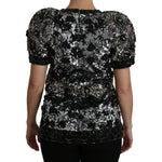 Dolce & Gabbana Black Sequined Crystal Embellished Top Blouse TSH4227-38
