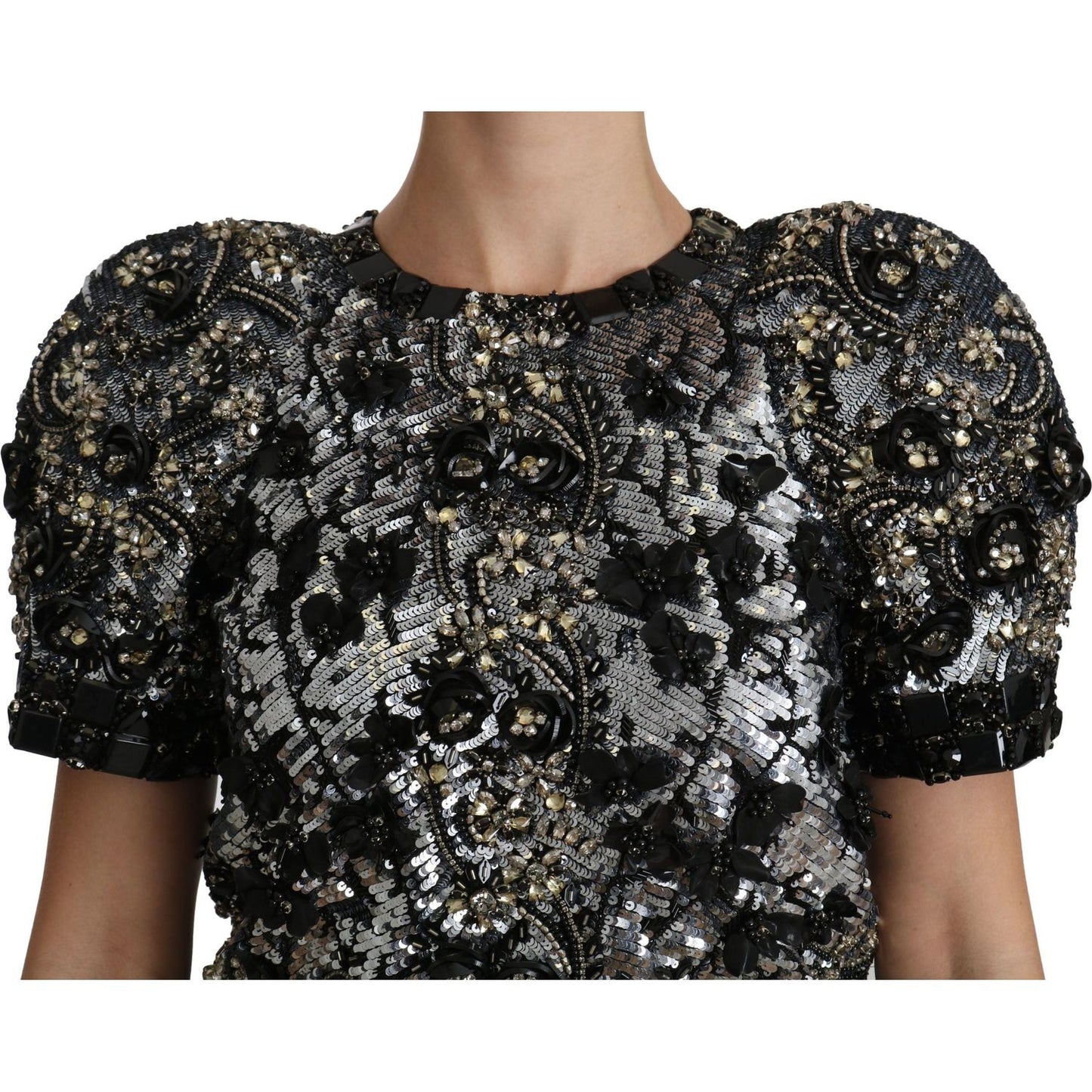 Dolce & Gabbana Black Sequined Crystal Embellished Top Blouse TSH4227-38