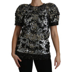 Dolce & Gabbana Black Sequined Crystal Embellished Top Blouse TSH4227-38